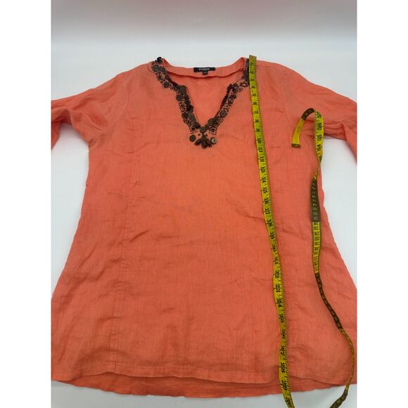 Threads Tunic for Women with Sequins Sz L Deep V Neck Long Sleeves Orange - Picture 4 of 7